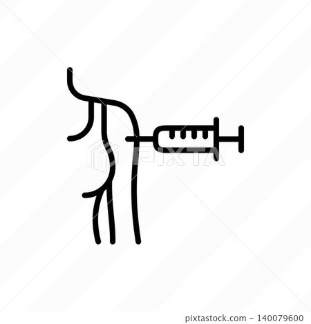 Vaccine injection in woman's forearm. Vaccine shot. Medical treatment. Thin line icon of vaccination. Vector illustration. Vaccine injection in woman's forearm. Vaccine shot. Medical treatment. Thin line icon of vaccination. Vector illustration. 140079600