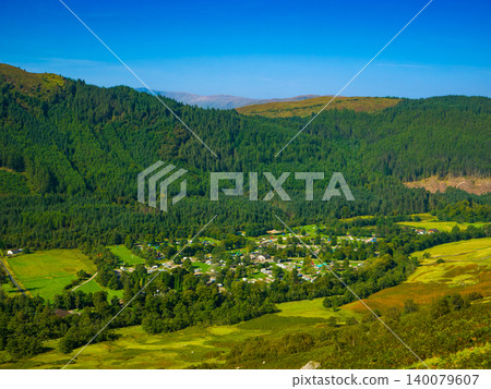 An aerial view of the campground in the Glen Nevis Valley (United Kingdom, Scotland) An aerial view of the campground in the Glen Nevis Valley (United Kingdom, Scotland) 140079607
