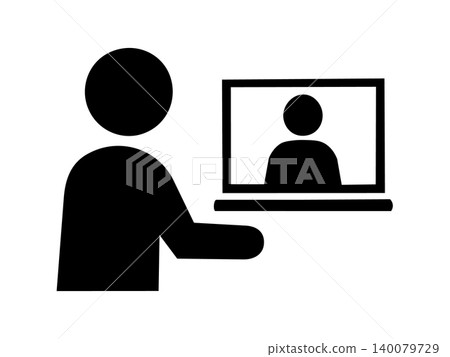 Office worker icon participating in online meeting Office worker icon participating in online meeting 140079729