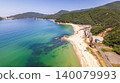 A panoramic aerial view of the beautiful coastline of Mihama Town and Wakasa Bay, stretching as far as the eye can see. 140079993