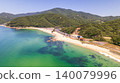 Aerial view of Diamond Long Beach in Mihama Town, Fukui Prefecture, where lush green mountains and emerald green seas stretch out. 140079996