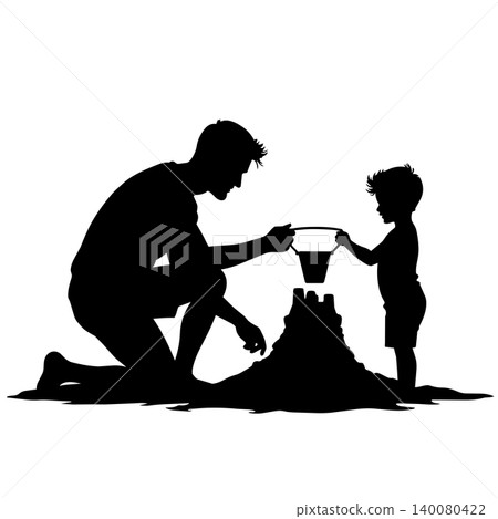 Father and child building sandcastle at beach, sharing creative playtime Father and child building sandcastle at beach, sharing creative playtime 140080422