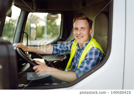 Professional truck driver ready for job. Transportation service. Professional truck driver ready for job. Transportation service. 140080428