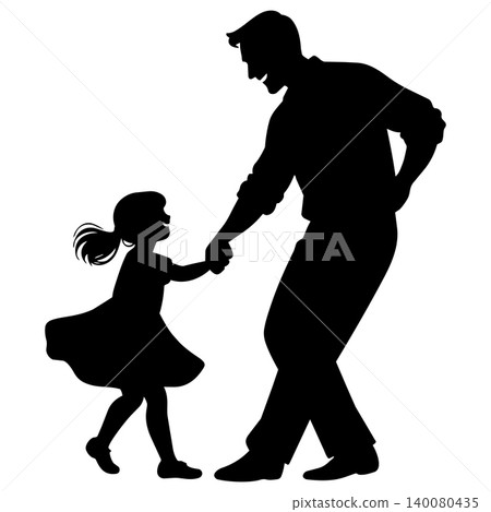 Father and daughter dancing together, black silhouette isolated on white background Father and daughter dancing together, black silhouette isolated on white background 140080435