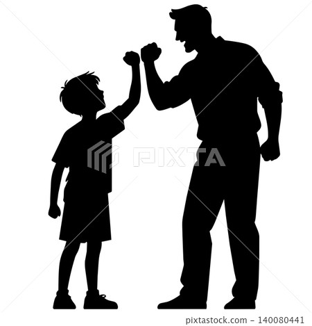 Father and son doing a fist bump celebration silhouette vector on white background design Father and son doing a fist bump celebration silhouette vector on white background design 140080441