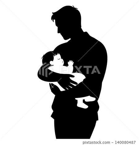 Father holding a sleeping baby, silhouette, tender moment, new parenthood concept Father holding a sleeping baby, silhouette, tender moment, new parenthood concept 140080487
