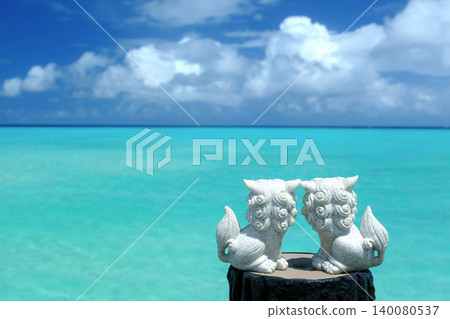 Okinawa's blue sea and shisa Okinawa's blue sea and shisa 140080537