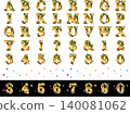 Mincho 字母字體，四重，淺色，彩虹色 1 金色 140081062
