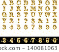 Mincho 字母字體，4 層，淺色，白色 1 金色 140081063