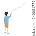 A boy flying a paper airplane - isometric 140081779