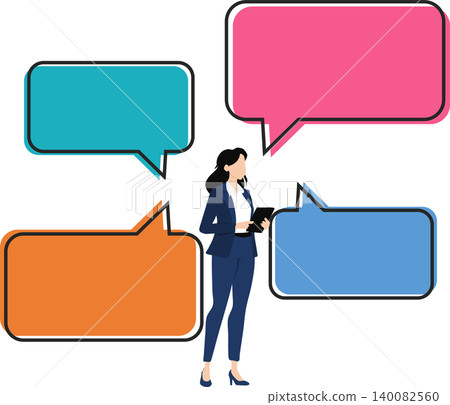 Illustration of a businesswoman thinking about business strategies Illustration of a businesswoman thinking about business strategies 140082560