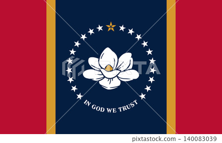 Mississippi flag sticker, icon. Official colors and proportions. Flag of state Mississippi button, banner, background. Mississippi flag sticker, icon. Official colors and proportions. Flag of state Mississippi button, banner, background. 140083039