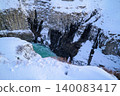 Gyao, the Earth's rift with a blue sky and snowy landscape - Iceland 140083417