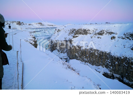 Gyao, the Earth's rift with a blue sky and snowy landscape - Iceland Gyao, the Earth's rift with a blue sky and snowy landscape - Iceland 140083419