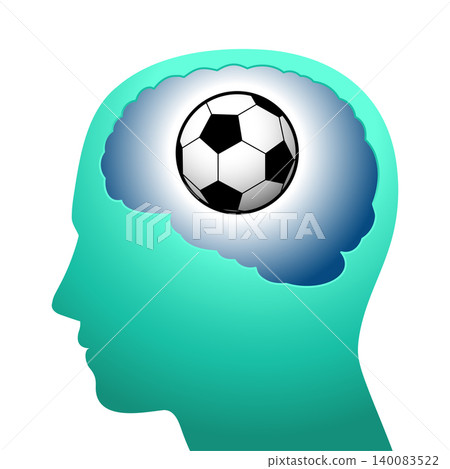 Football in my mind, silhouette of a human head with a soccer ball placed inside a brain, representing an obsession with the sport association football, or an athlete who is focused. Isolated. Vector Football in my mind, silhouette of a human head with a soccer ball placed inside a brain, representing an obsession with the sport association football, or an athlete who is focused. Isolated. Vector 140083522