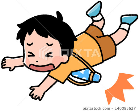 男孩跌倒時身上還戴著水瓶。 男孩跌倒時身上還戴著水瓶。 140083627