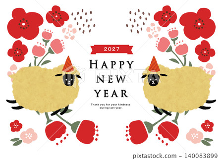 Sheep and flower frame, red Sheep and flower frame, red 140083899