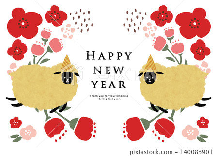 Sheep and flower frame, red 140083901