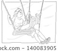 A brother and sister playing on a swing 140083905