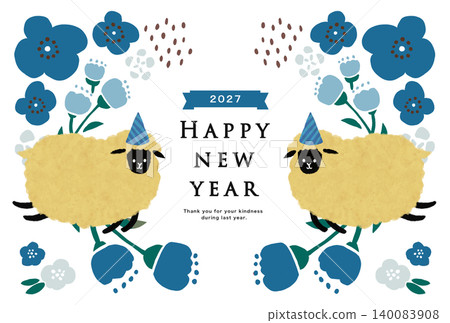Sheep and flower frame, blue Sheep and flower frame, blue 140083908