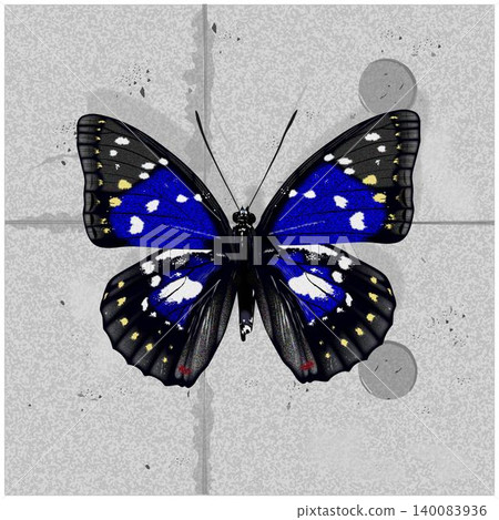 Detailed illustration of the Great Purple Emperor butterfly and a background illustration of exposed concrete. Detailed illustration of the Great Purple Emperor butterfly and a background illustration of exposed concrete. 140083936