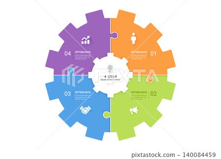 Gear infographic template with 4 steps business process vector. Can be use diagram, timeline, workflow and background Gear infographic template with 4 steps business process vector. Can be use diagram, timeline, workflow and background 140084459