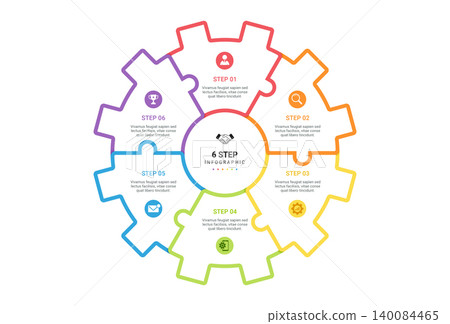 Gear infographic template with 6 steps business process vector. Can be use diagram, timeline, workflow and background 140084465