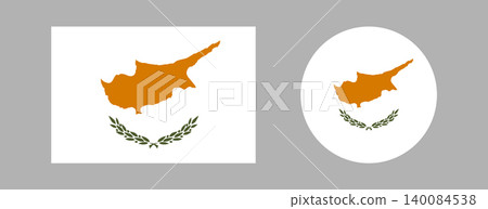 Cyprus flag badge, icon in circle, rectangle shapes. Rectangular, round National Cypriot flag, ensign button, sticker set. Cyprus entirety shape of island, two olive branches below on a white. Cyprus flag badge, icon in circle, rectangle shapes. Rectangular, round National Cypriot flag, ensign button, sticker set. Cyprus entirety shape of island, two olive branches below on a white. 140084538