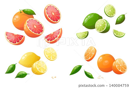 Vector set of citrus fruit elements Vector set of citrus fruit elements 140084759