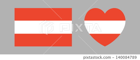 Flag of Austria sticker, badge in heart, rectangular shape. Set of National Austria flag rectangle, heart button, icon, banner, background. Flag of Austria sticker, badge in heart, rectangular shape. Set of National Austria flag rectangle, heart button, icon, banner, background. 140084789