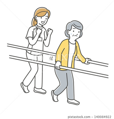 Senior woman doing walking training and woman helping 140084922