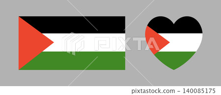 Palestine flag rectangular, heart sticker, badge. Rectangle, heart flag of Palestine symbol, background set. Flag button, banner, icon. National sign. 140085175