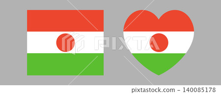 Flag of Niger button, sticker. Flag rectangular, heart icon, badge. Set of rectangle, heart banner, background national Niger flag. Flag of Niger button, sticker. Flag rectangular, heart icon, badge. Set of rectangle, heart banner, background national Niger flag. 140085178