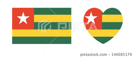 Flat of Togo rectangle, heart badge, sticker. Togo flag rectangular, heart button, banner, icon set. National Togo flag country symbol, background. Flat of Togo rectangle, heart badge, sticker. Togo flag rectangular, heart button, banner, icon set. National Togo flag country symbol, background. 140085179