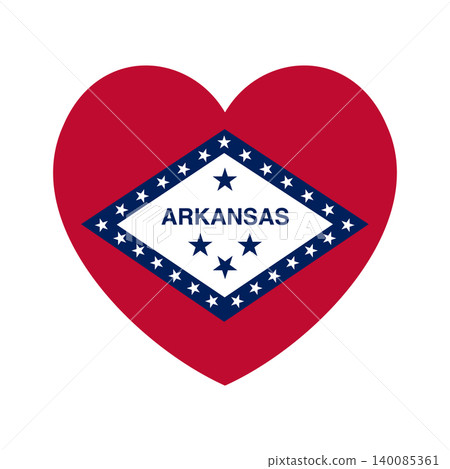 Arkansas flag sticker, icon in heart shape. Official colors. Heart badge, button Flag of USA state Arkansas. State Arkansas heart shaped flag banner, background. Arkansas flag sticker, icon in heart shape. Official colors. Heart badge, button Flag of USA state Arkansas. State Arkansas heart shaped flag banner, background. 140085361