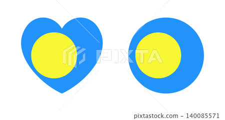 Palau flag circle, heart badge, sticker, background set. Circular symbol. Round, heart button, banner, icon. National signs. 140085571
