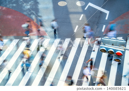 People crossing Meiji-dori intersection in Shibuya, Tokyo (with a blurred effect due to slow shutter speed) People crossing Meiji-dori intersection in Shibuya, Tokyo (with a blurred effect due to slow shutter speed) 140085621