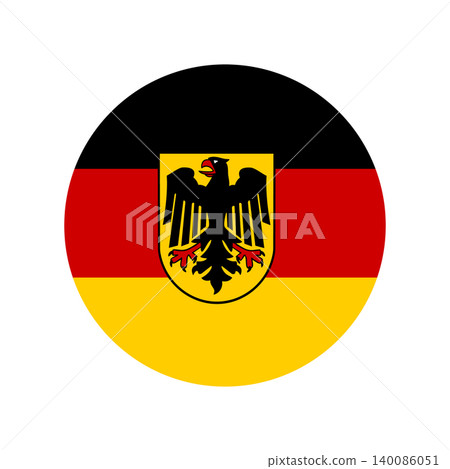 National Germany flag with eagle. Flag of Germany circle button, sticker, icon. Germany flag round badge, banner, background. State circular flag, ensign, war flag of Germany. National Germany flag with eagle. Flag of Germany circle button, sticker, icon. Germany flag round badge, banner, background. State circular flag, ensign, war flag of Germany. 140086051