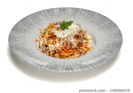 Italian tortellini pasta in cream sauce. with spinach. isolated White background. Top view Italian tortellini pasta in cream sauce. with spinach. isolated White background. Top view 140086059