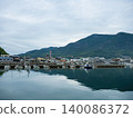 Misty panoramic landscape of Shodoshima Island with Seto Inland Sea, mountain ridges and drifting clouds. 140086372