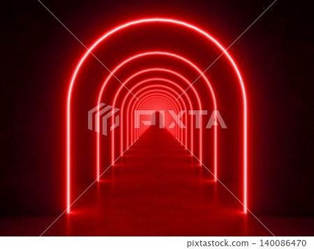 red modern lighting with interior empty tunnel, 3d rendering sci-fi concept 140086470