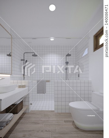 modern bathrooms interior design   japanese muji style, 3d rendering 140086471