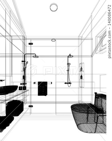 modern bathrooms interior design japanese muji style, 3d rendering modern bathrooms interior design japanese muji style, 3d rendering 140086472
