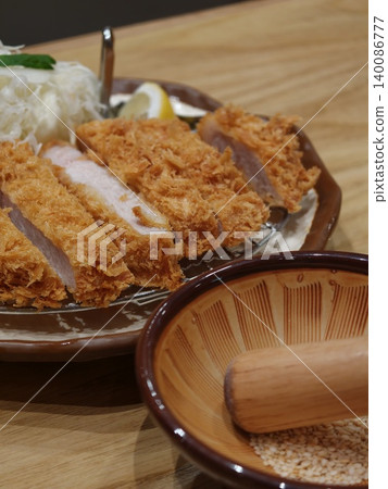 Japanese Tonkatsu Pork Cutlet with Suribachi Sesame Bowl Japanese Tonkatsu Pork Cutlet with Suribachi Sesame Bowl 140086777