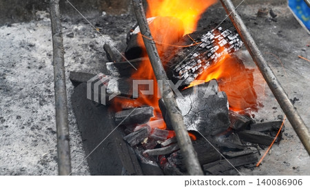 Intense Heat of a Charcoal Fire for Grilling and Barbecue Intense Heat of a Charcoal Fire for Grilling and Barbecue 140086906