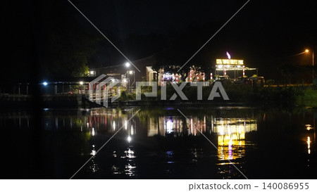 Illuminated Kota Tinggi Firefly Park Reflections at Night 140086955