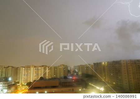 City Skyline Lightning Storm Urban Nightscape City Skyline Lightning Storm Urban Nightscape 140086991