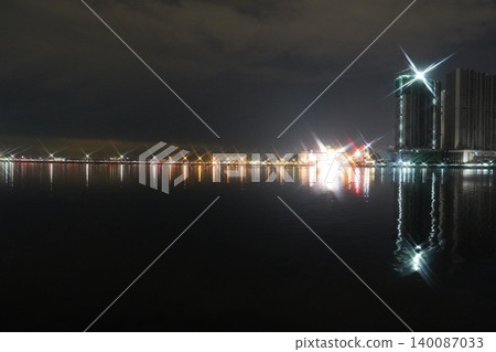 City Lights Reflections on Water at Night City Lights Reflections on Water at Night 140087033