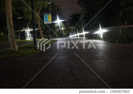 Night View of a Park Path with Street Lights 140087065