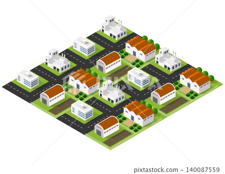 Industrial zone with factories and warehouses in isometric view 140087559